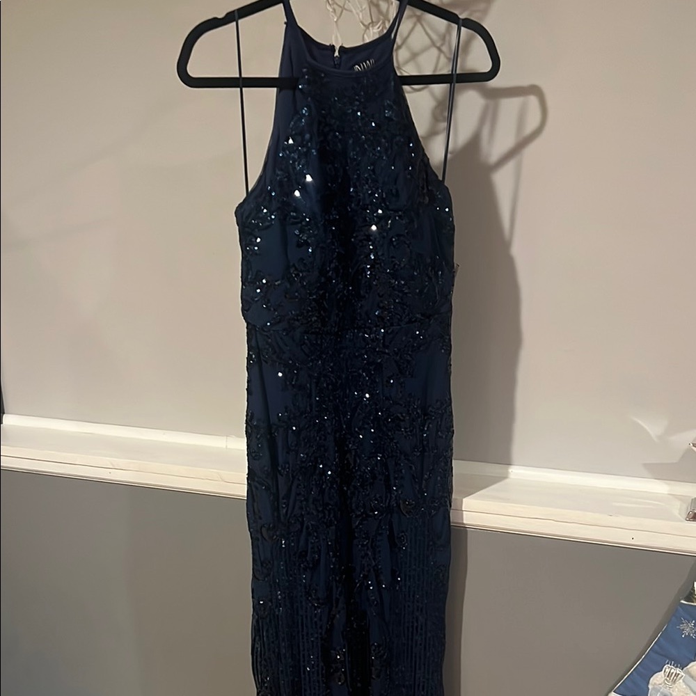 Elegant Navy Blue Sequin Gown